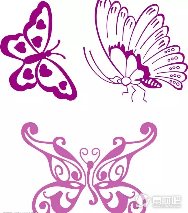 紫色剪纸蝴蝶矢量图