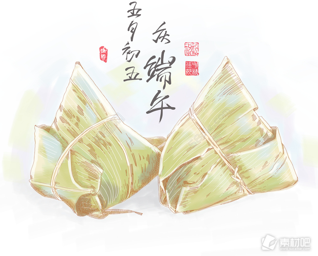 矢量绘图的粽子端午节的传统饺子翻译