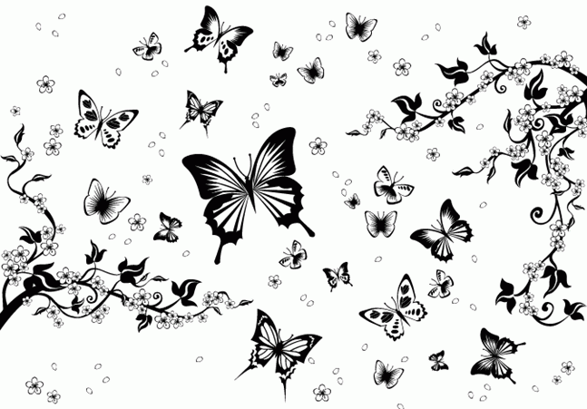 黑白蝴蝶花纹矢量素材