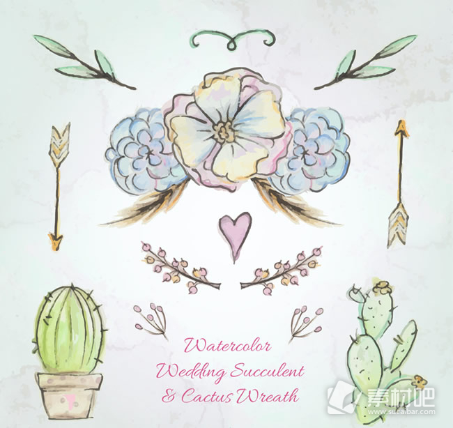 彩绘婚礼植物和装饰矢量图