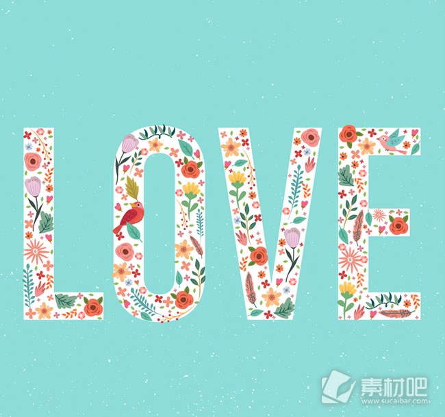 花鸟装饰爱love的艺术字素材