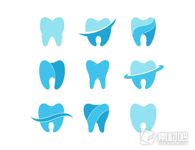 蓝色爱护牙齿主题标识矢量素材