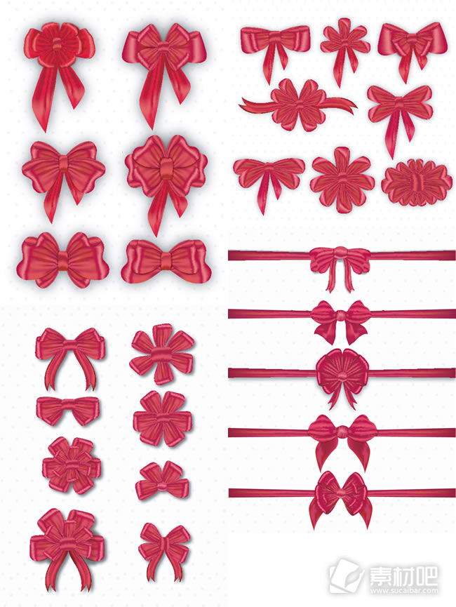 4组红色蝴蝶结飘带矢量素材