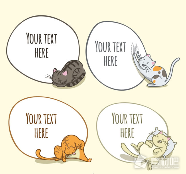 4款可爱猫咪语言气泡矢量素材