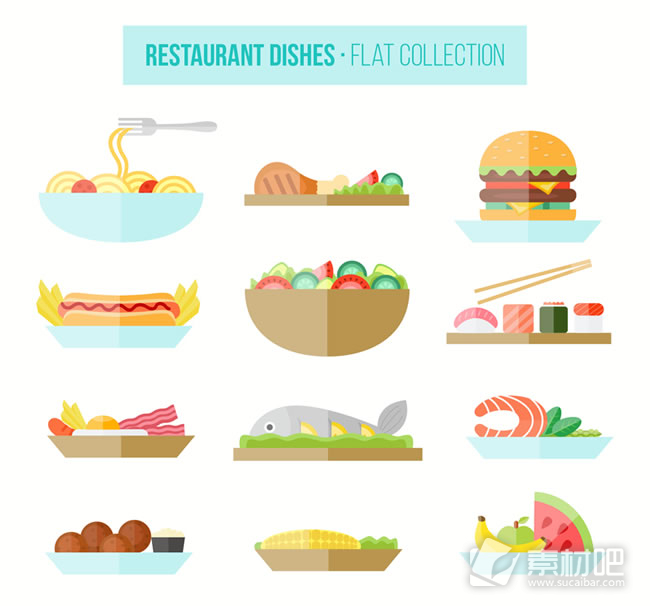 12款美味餐馆食物菜品矢量图