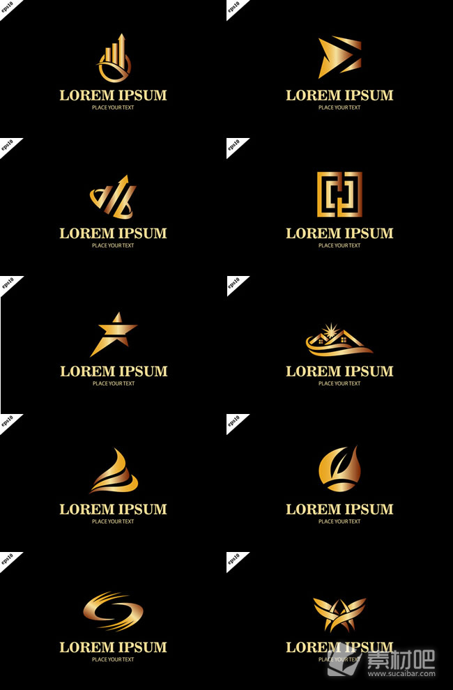 10款黑底金色logo标志矢量素材