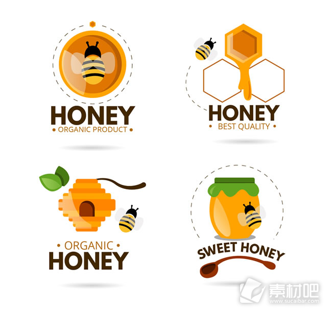 4款有机蜂蜜标志矢量图