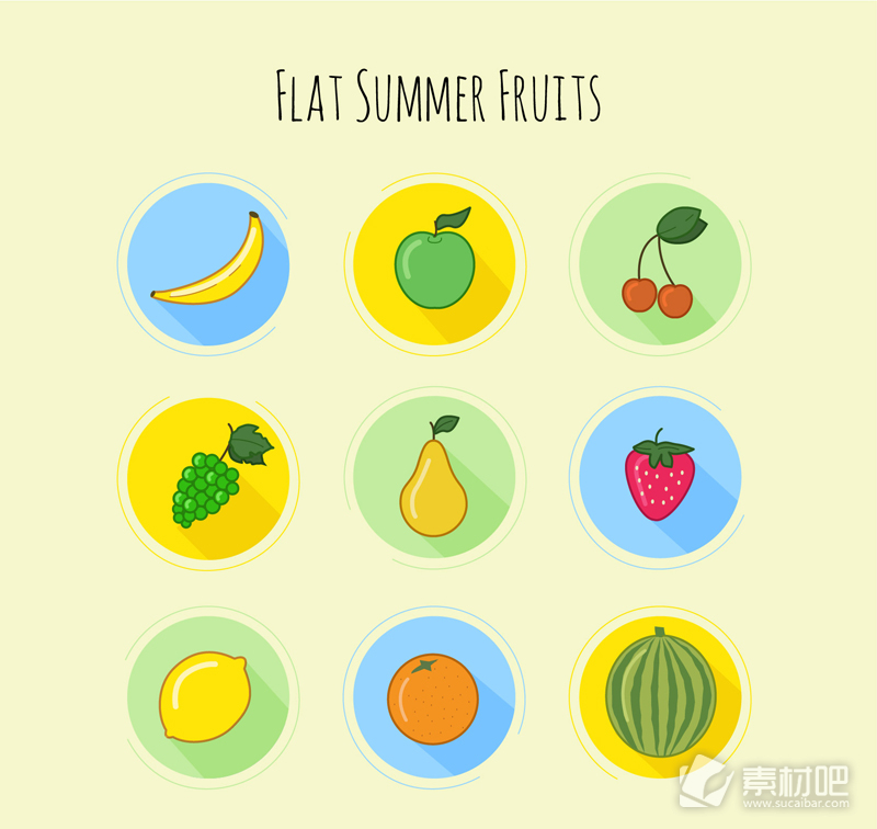 9款彩绘水果图标矢量素材