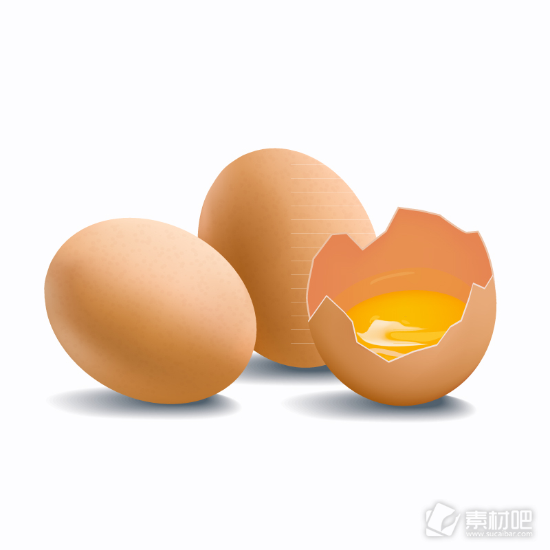 2个新鲜鸡蛋和1个打碎的鸡蛋矢量图
