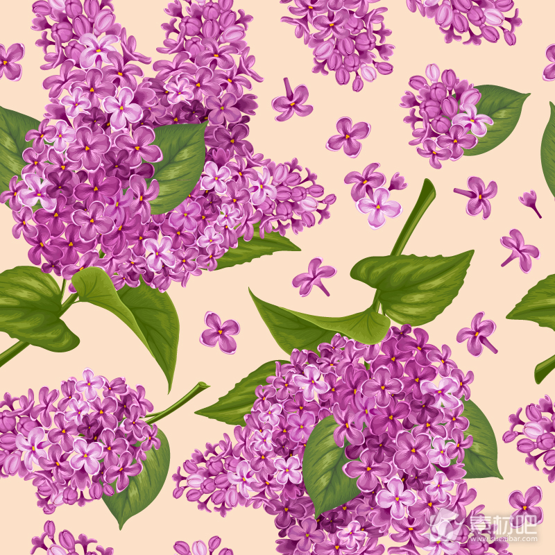 紫色丁香花无缝背景矢量素材