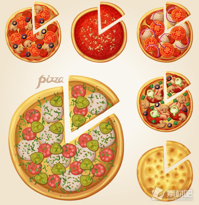 6款美味披萨快餐设计矢量素材