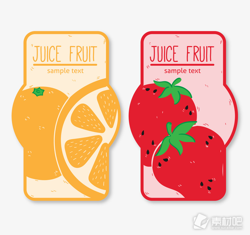 2款彩色果汁橙子和草莓标签矢量素材