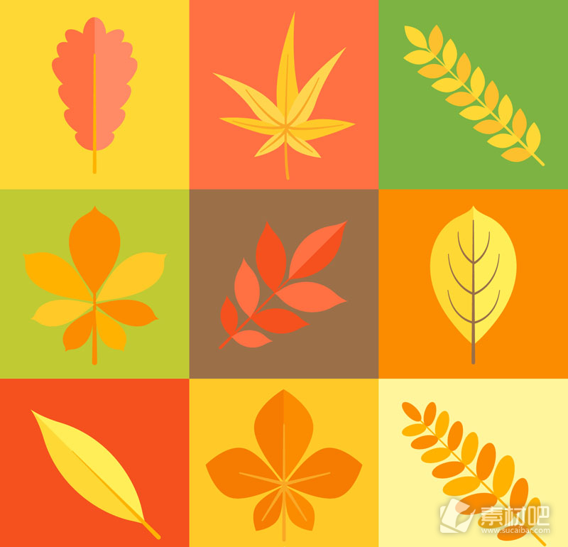 9款彩色秋季叶子矢量素材