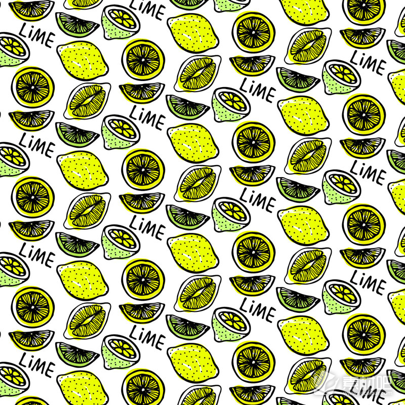 彩绘柠檬无缝背景矢量素材