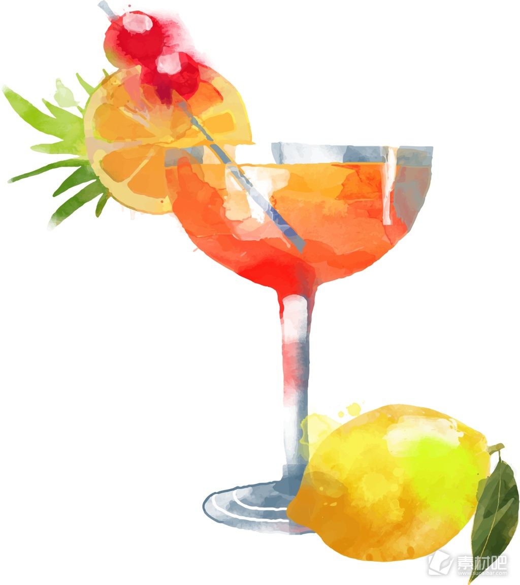 夏天水果饮料招贴海报手绘水彩矢量图
