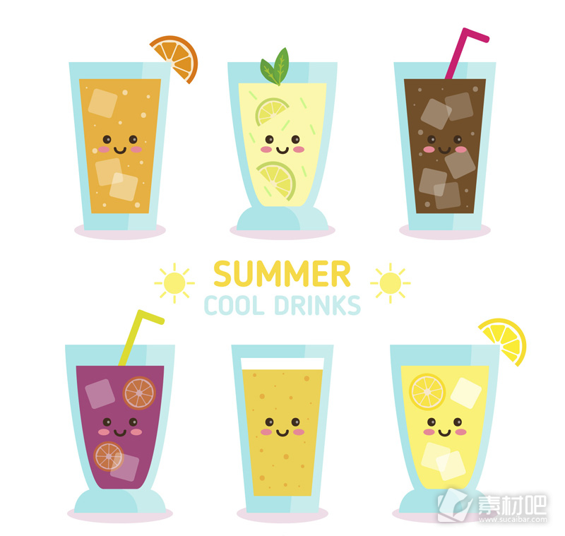 6款可爱夏季饮品表情设计矢量素材