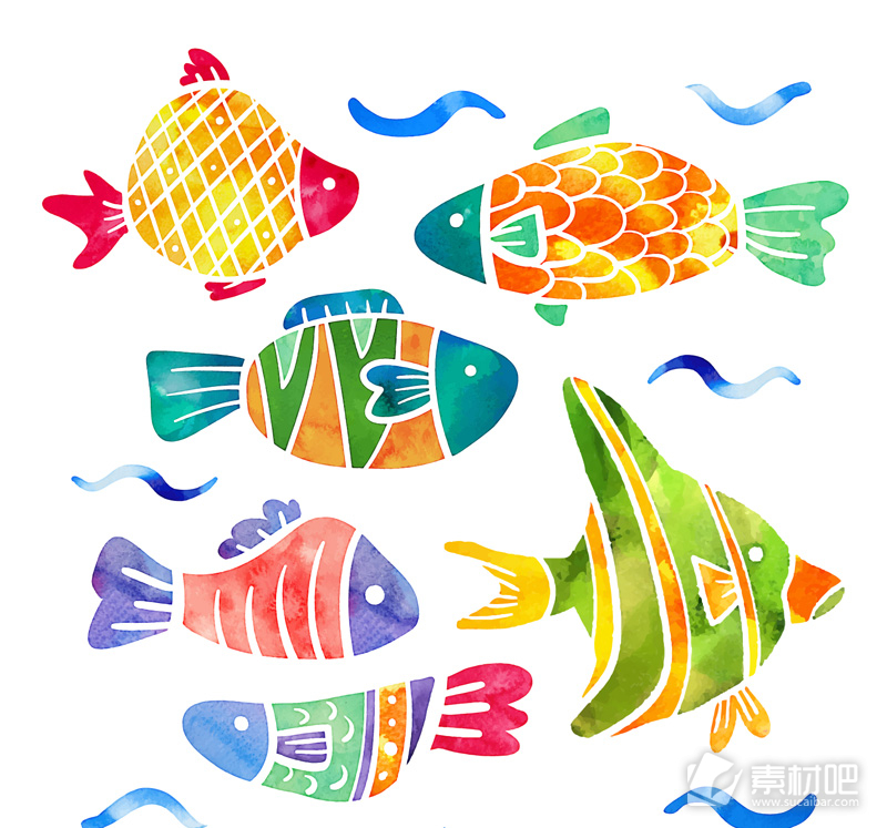 6款彩绘花纹鱼类矢量素材