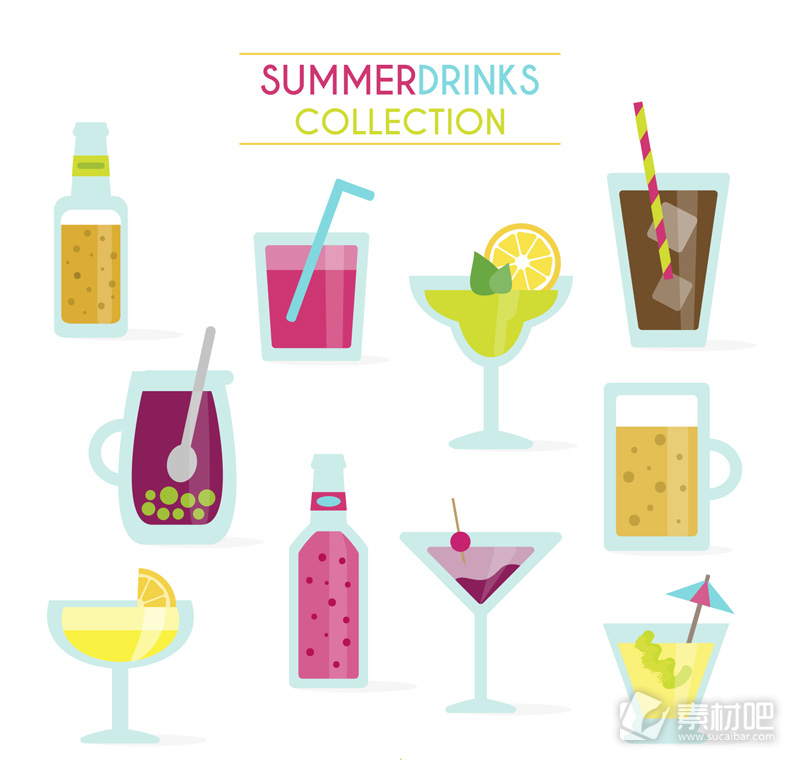 10款扁平化夏季饮品矢量图