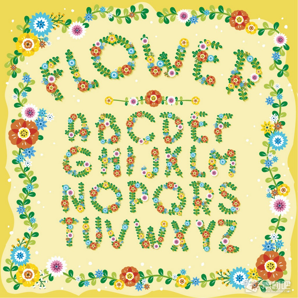 26个彩色花卉植物字母矢量素材