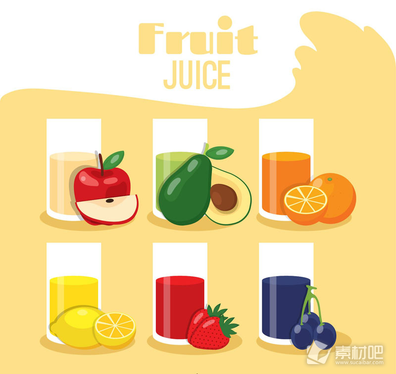 6款扁平化水果果汁矢量素材
