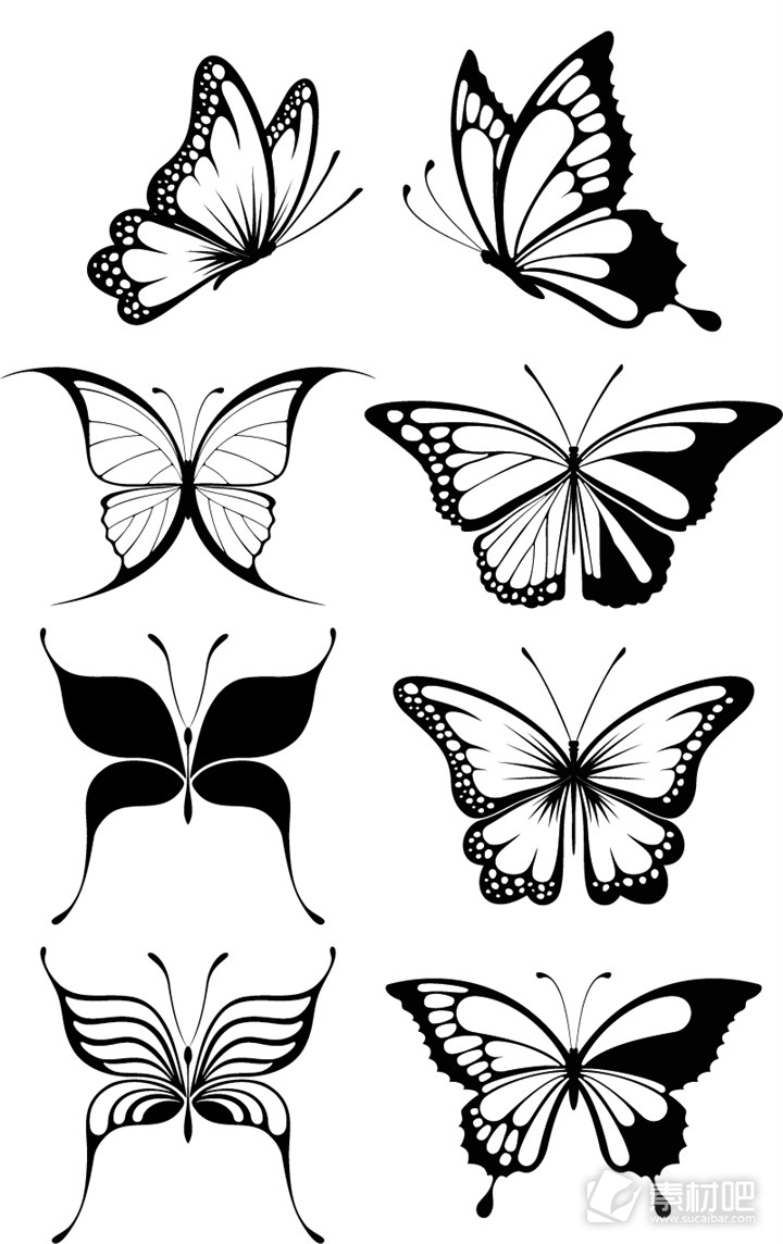 黑白蝴蝶图案素材