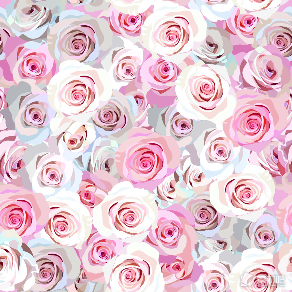 玫瑰花素材 粉色玫瑰花背景图案矢量图 素材吧