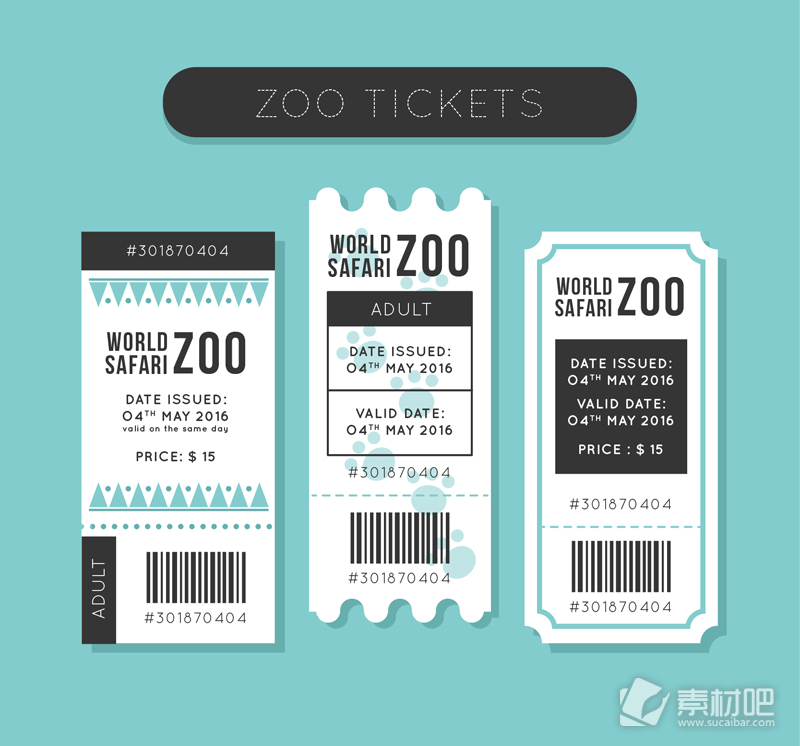白色动物园门票设计矢量素材