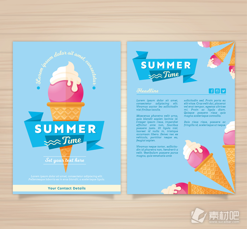 冰淇淋夏季度假宣传单矢量素材