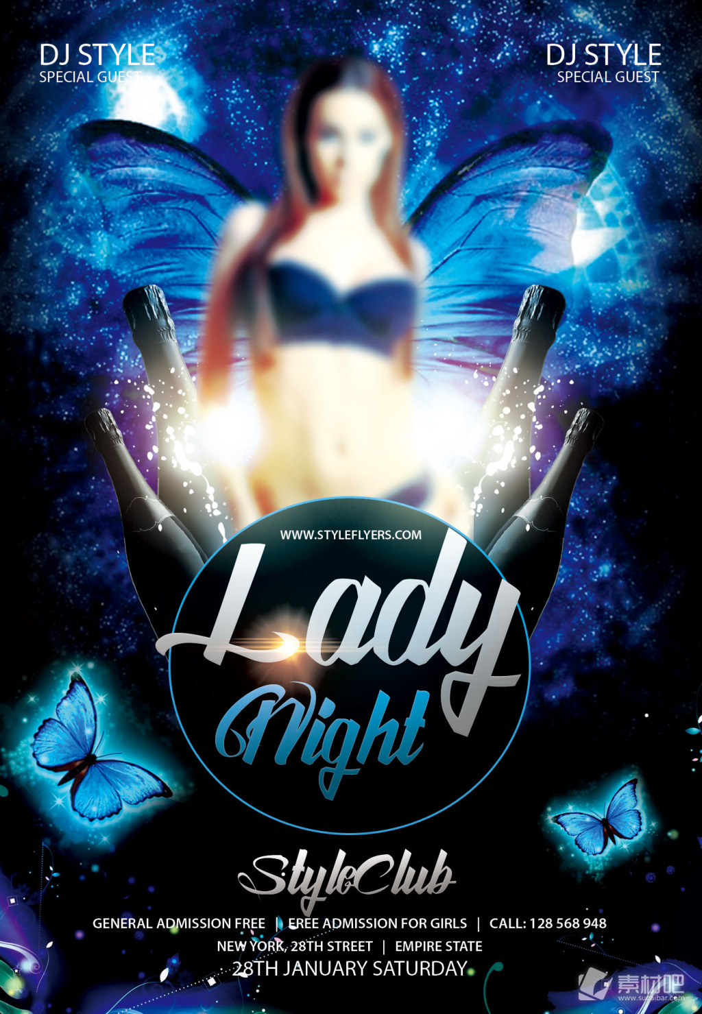 蓝色梦幻背景酒吧女士之夜派对宣传海报