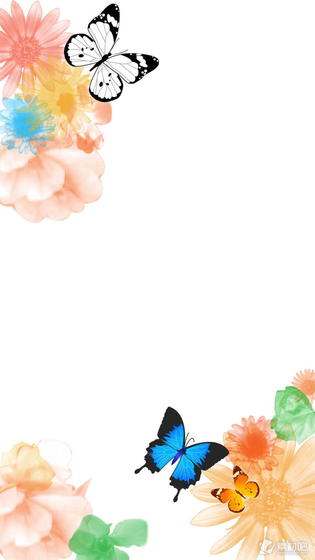 手绘彩色花朵蝴蝶元素
