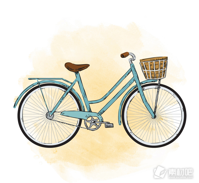 彩绘蓝色单车设计矢量素材