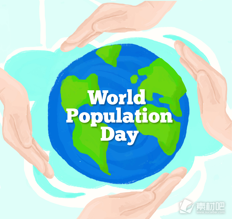 蓝色地球世界人口日贺卡矢量素材