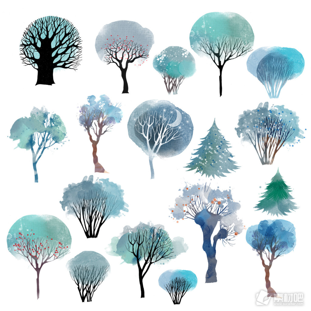 蓝色树木元素图