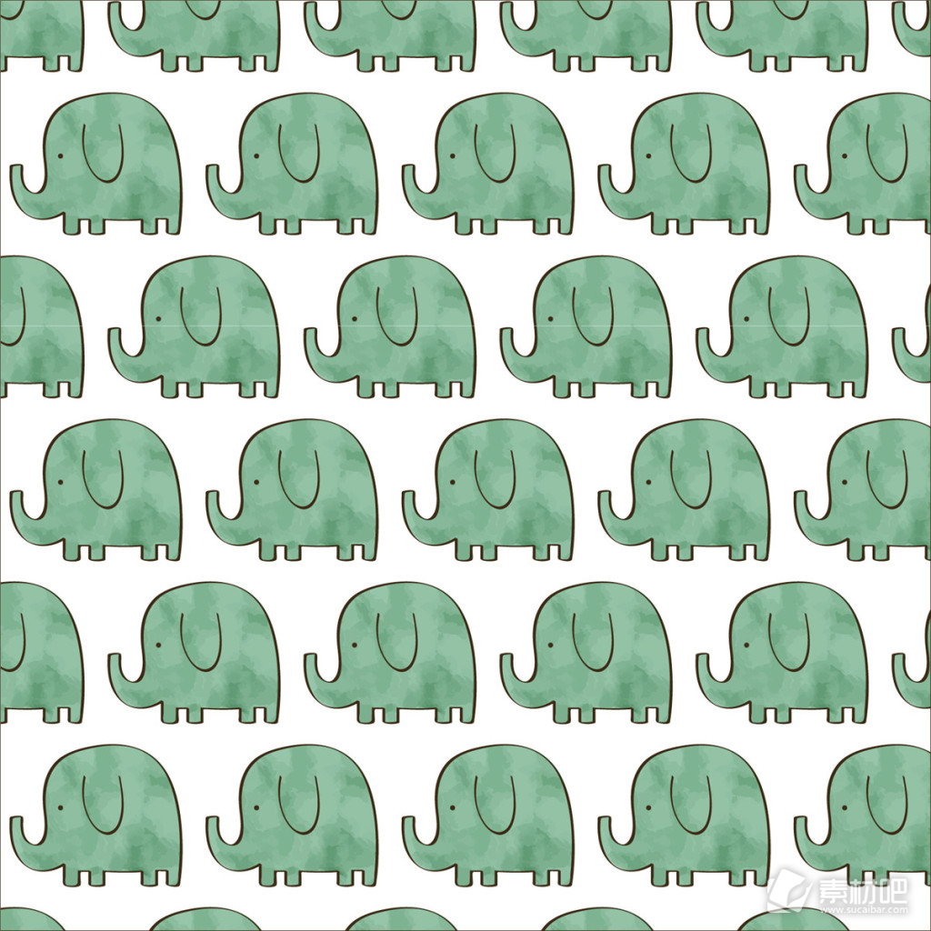 绿色大象花纹无缝背景图
