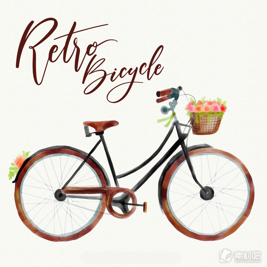 小清新韩式水彩自行车插画