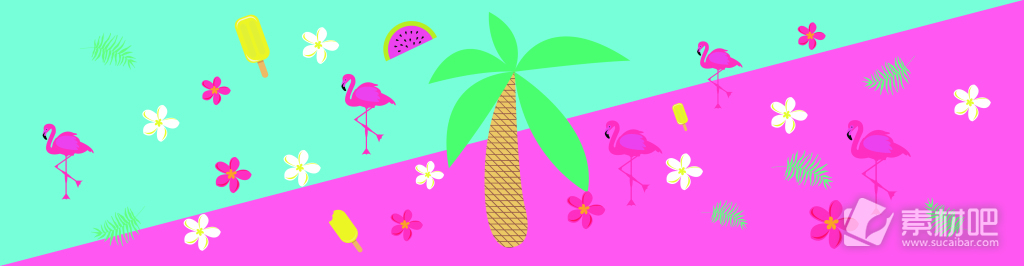 彩色夏季热带火烈鸟元素插画矢量图