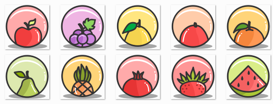 10个圆形常见水果PNG图标