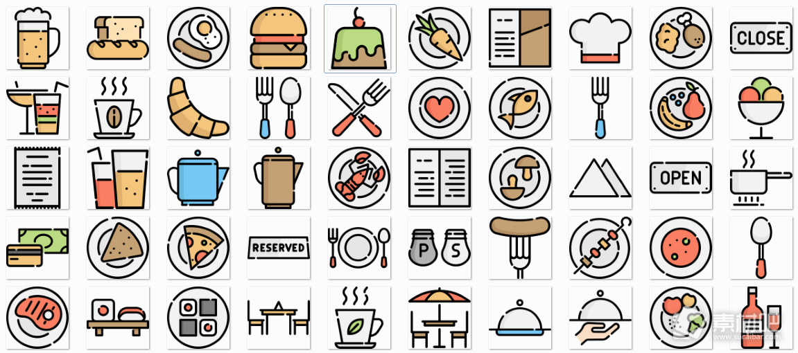 50个餐馆简洁风格PNG图标