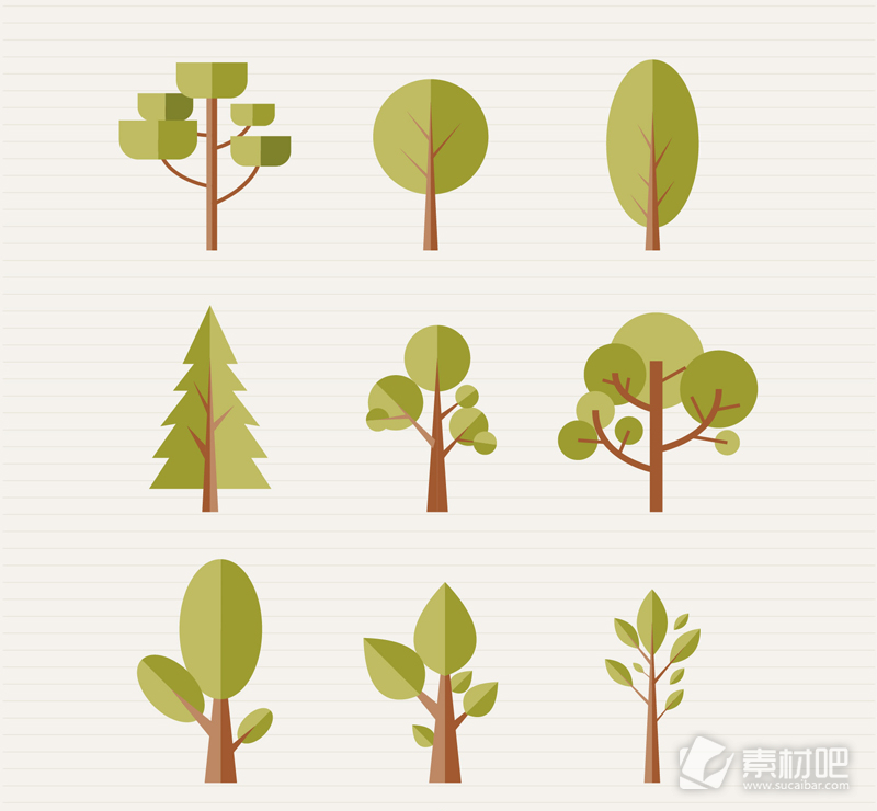 9款扁平化森林树木矢量图