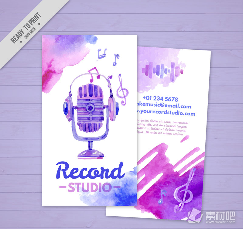 紫色麦克风录音室宣传单矢量素材