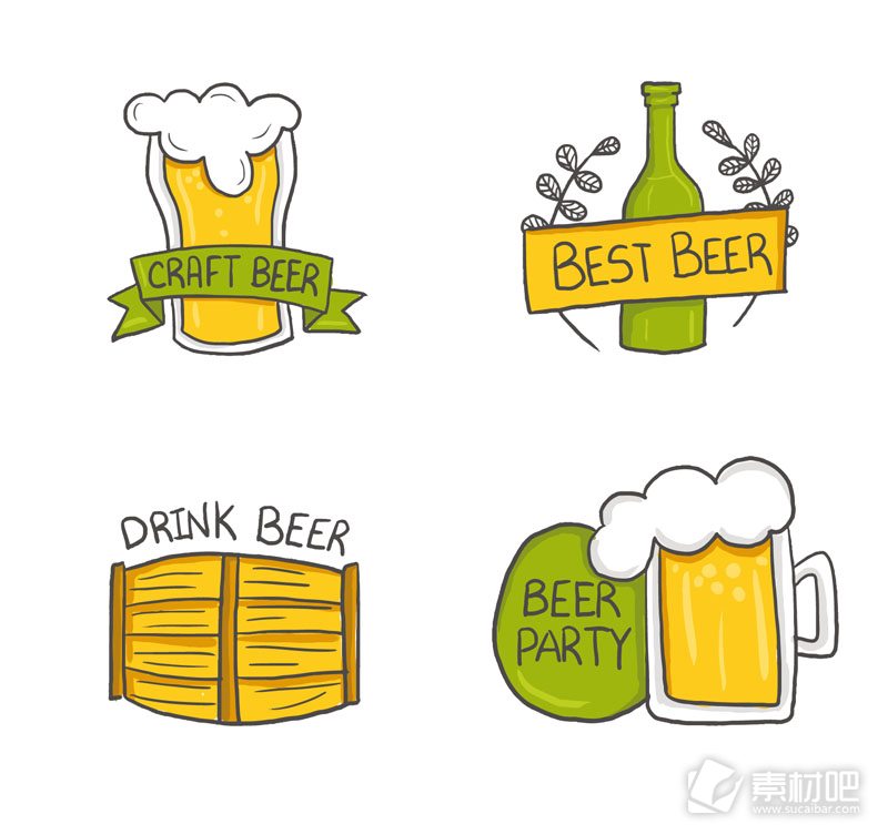 4款彩绘优质啤酒标签矢量素材