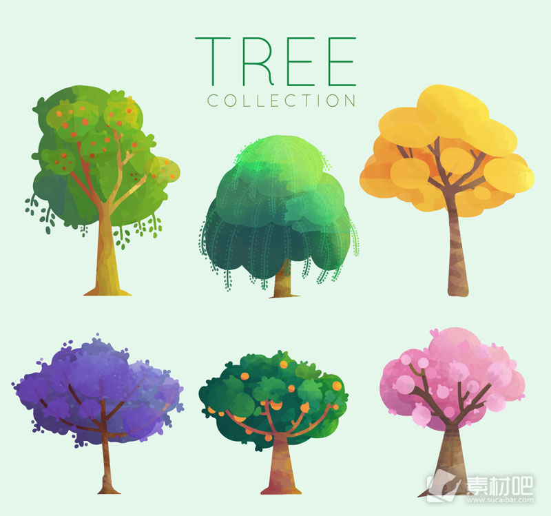 6款彩色树木设计矢量素材