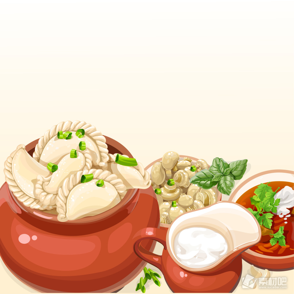 中华美食饺子海报矢量背景素材