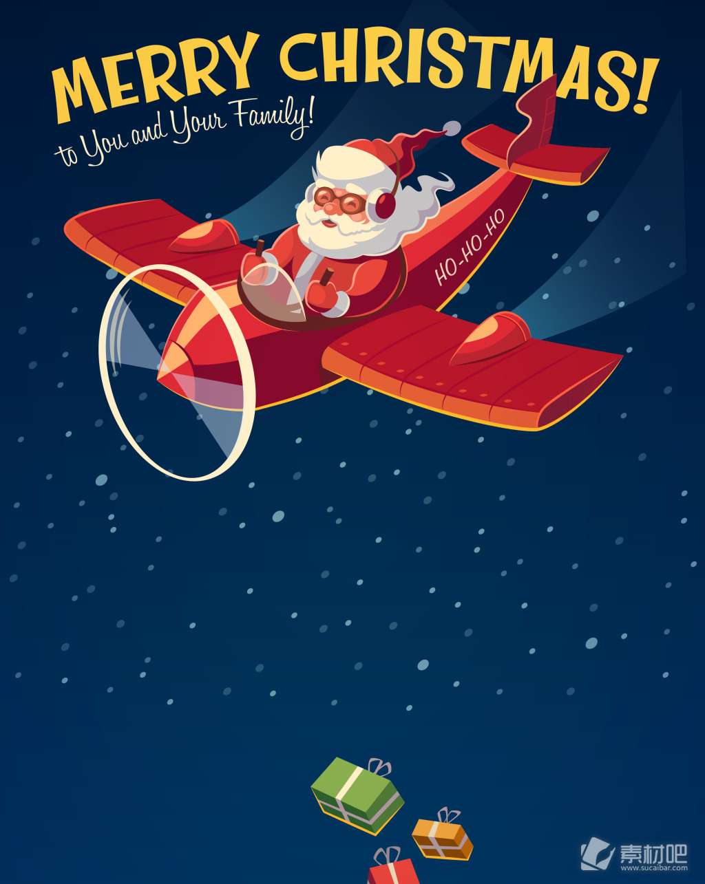 卡通圣诞老人开飞机背景素材