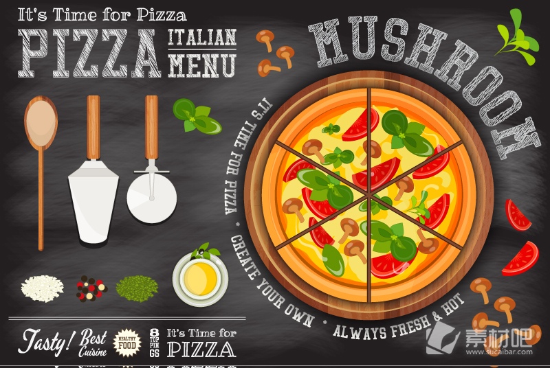 美味意大利披萨菜单设计矢量图