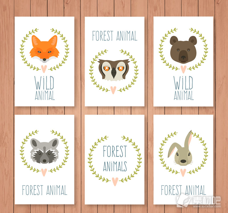 5款森林动物头像卡片矢量素材