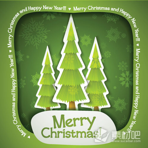 绿色圣诞树和圣诞贺卡矢量素材下载