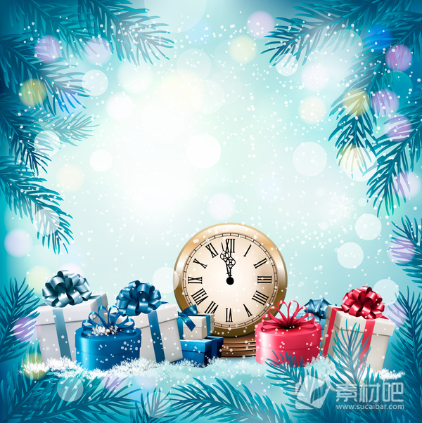 2018圣诞节蓝色背景与礼品盒图片素材