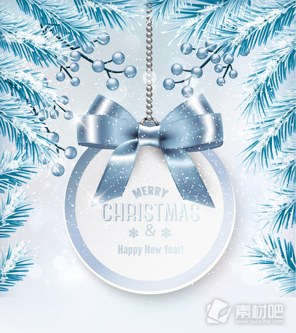 蓝色圣诞节背景与冬季树矢量素材下载