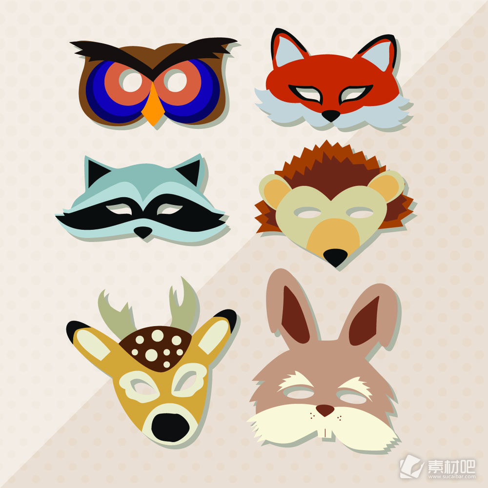 6款卡通动物面具矢量素材